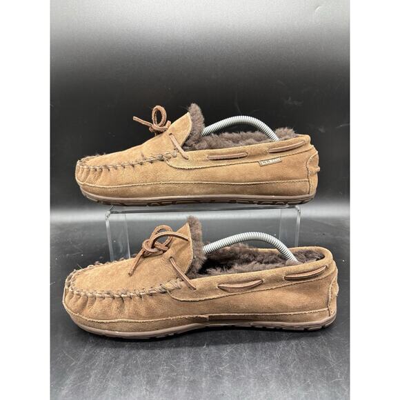 LL Bean Wicked Good Men\'s Size 10 Brown Suede Shearling Lined Moccasin Slippers main image 2